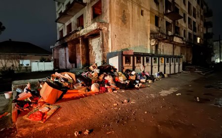 Gunoi lăsat lângă pubele în cartierul Tineretului din Oțelu Roșu