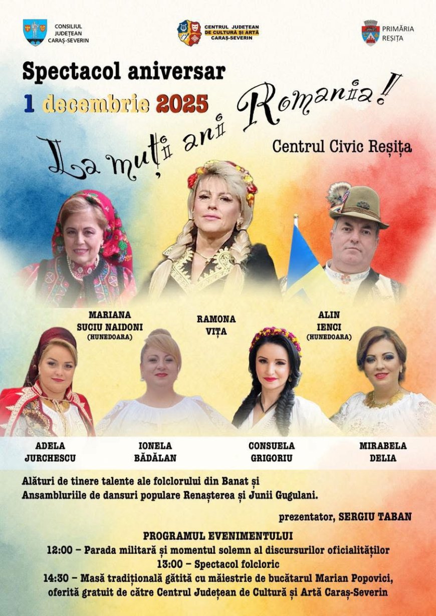 Reșița sărbătorește 1 Decembrie cu un spectacol aniversar în Centrul Civic