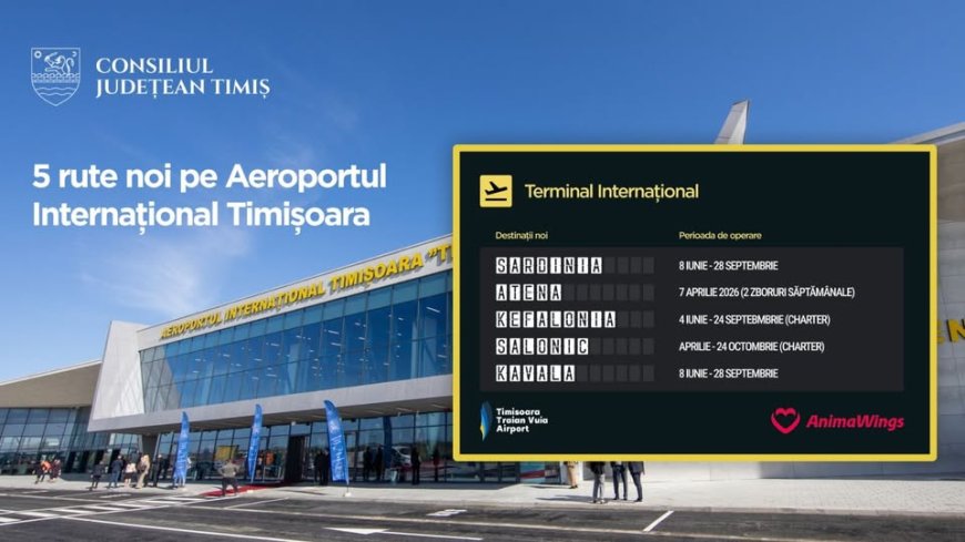 În Sardinia, Atena, Kefalonia, Salonic și Kavala, de pe aeroportul din Timișoara