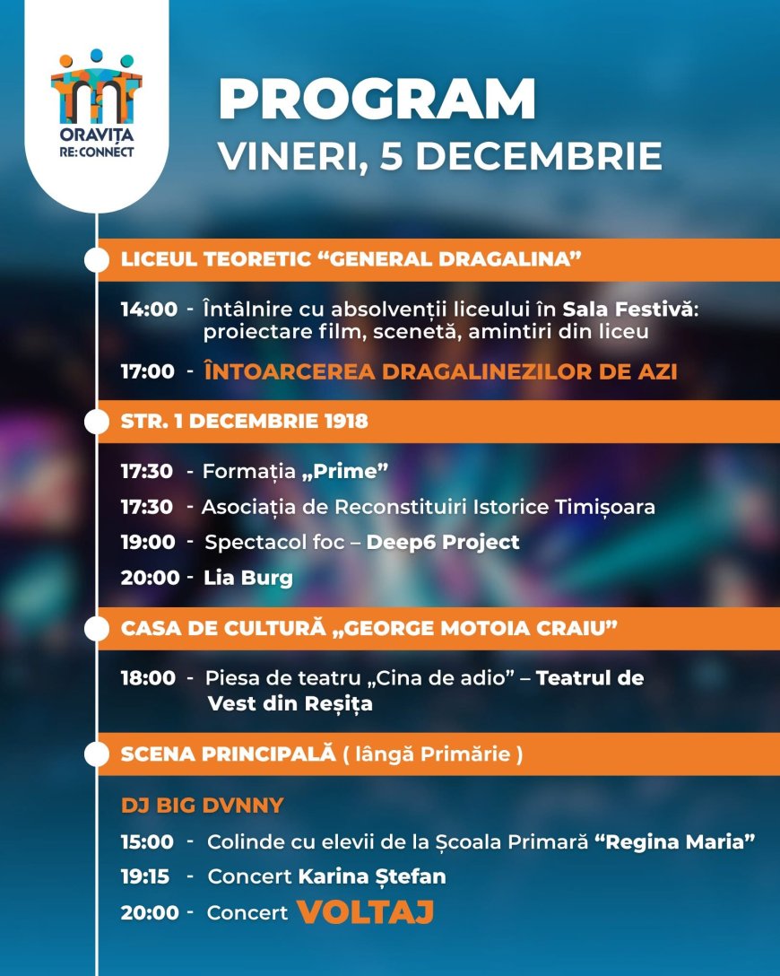Oravița Re:Connect începe pe 5 decembrie cu muzică, spectacole și tradiții