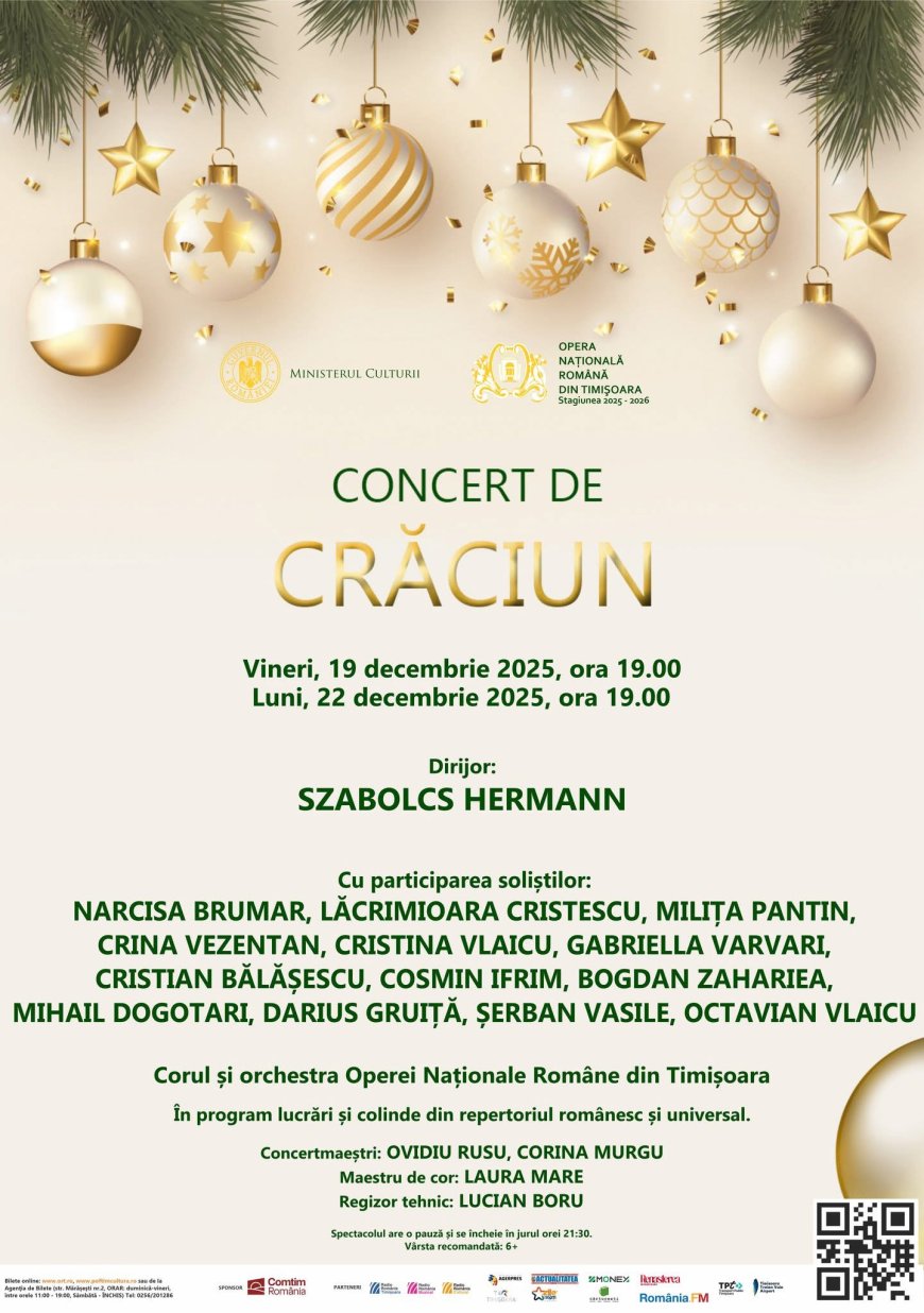 Concertul de Crăciun al Operei din Timișoara, programat în 19 și 22 decembrie
