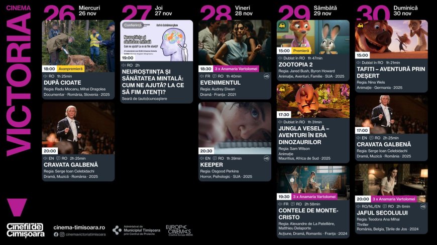Săptămâna 26–30 noiembrie la cinematografele de tradiție din Timișoara