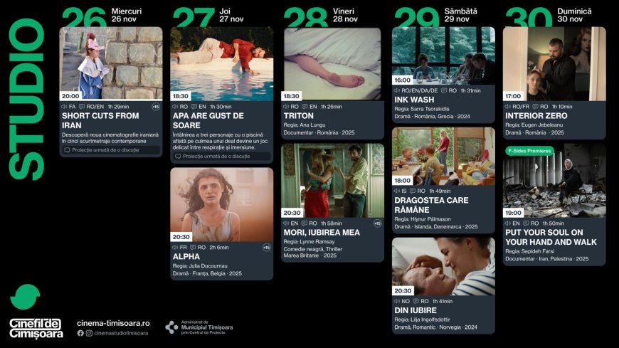 Săptămâna 26–30 noiembrie la cinematografele de tradiție din Timișoara