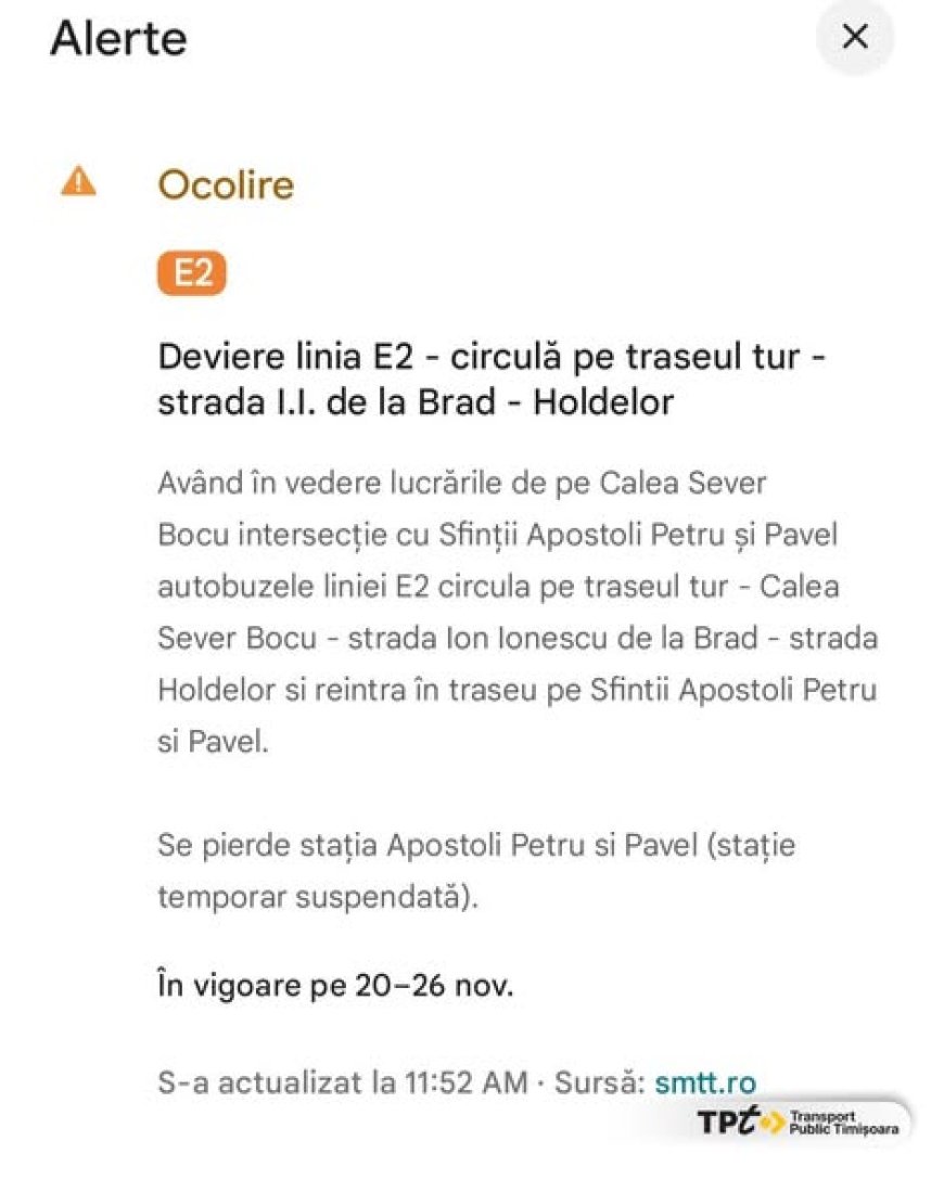 MODIFICĂRILE STPT, DISPONIBILE PE GOOGLE MAPS