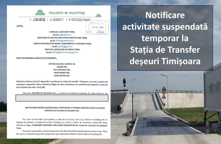 SUSPENDATĂ PRELUAREA DEȘEURILOR LA STAȚIA DE TRANSFER DIN TIMIȘ