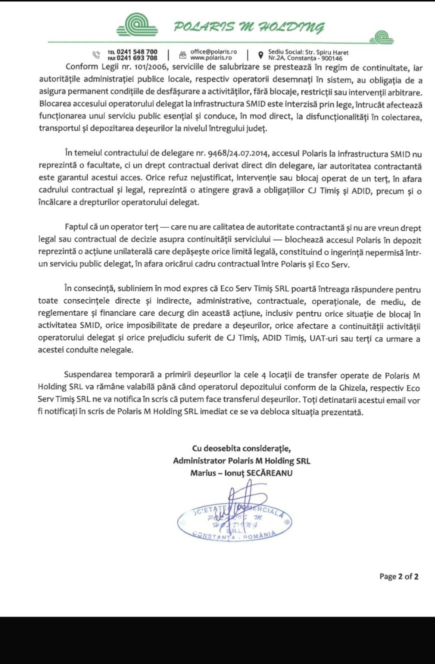 O comună timișeană a rămas fără operator de salubrizare