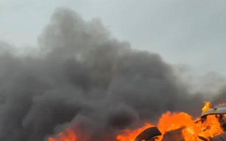 O MAȘINĂ ARDE CA O TORȚĂ PE A1