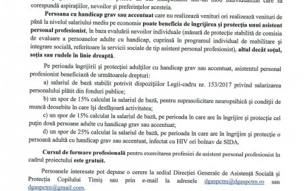 DGASPC Timiș recrutează asistenți personali profesioniști