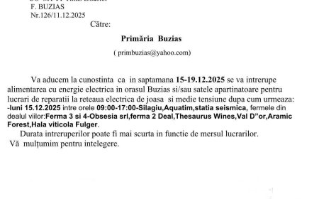 ÎNTRERUPERI DE CURENT ELECTRIC LA BUZIAȘ