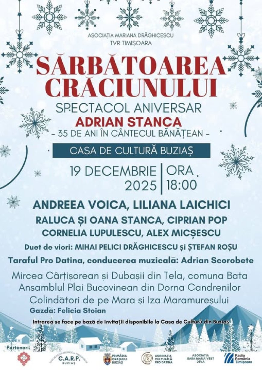 SĂRBĂTOAREA CRĂCIUNULUI, SPECTACOL ANIVERSAR PENTRU ADRIAN STANCA LA BUZIAȘ