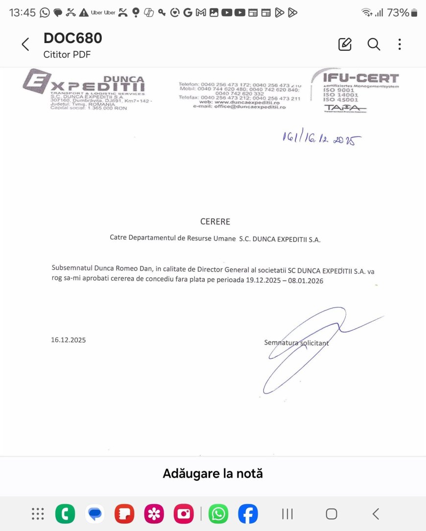 ROMEO DUNCA ȘI-A LUAT CONCEDIU FĂRĂ PLATĂ