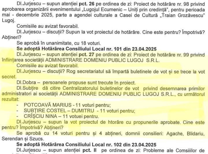 ÎNCĂLCARE GRAVĂ A LEGII ÎN CONSILIUL LOCAL LUGOJ?