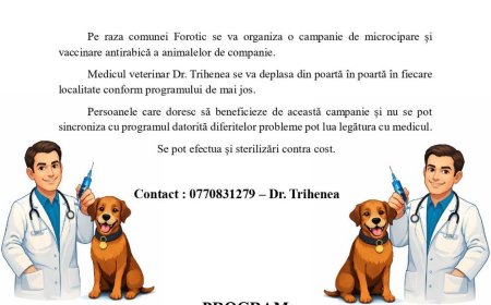 MICROCIPARE ȘI VACCINARE ANTIRABICĂ GRATUITĂ ÎN COMUNA FOROTIC