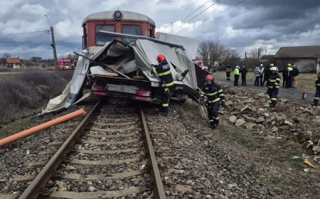 AUTOUTILITARĂ LOVITĂ DE TREN ÎNTRE SACOȘU MIC ȘI SEMENIC. CFR REIA APELUL LA PRUDENȚĂ