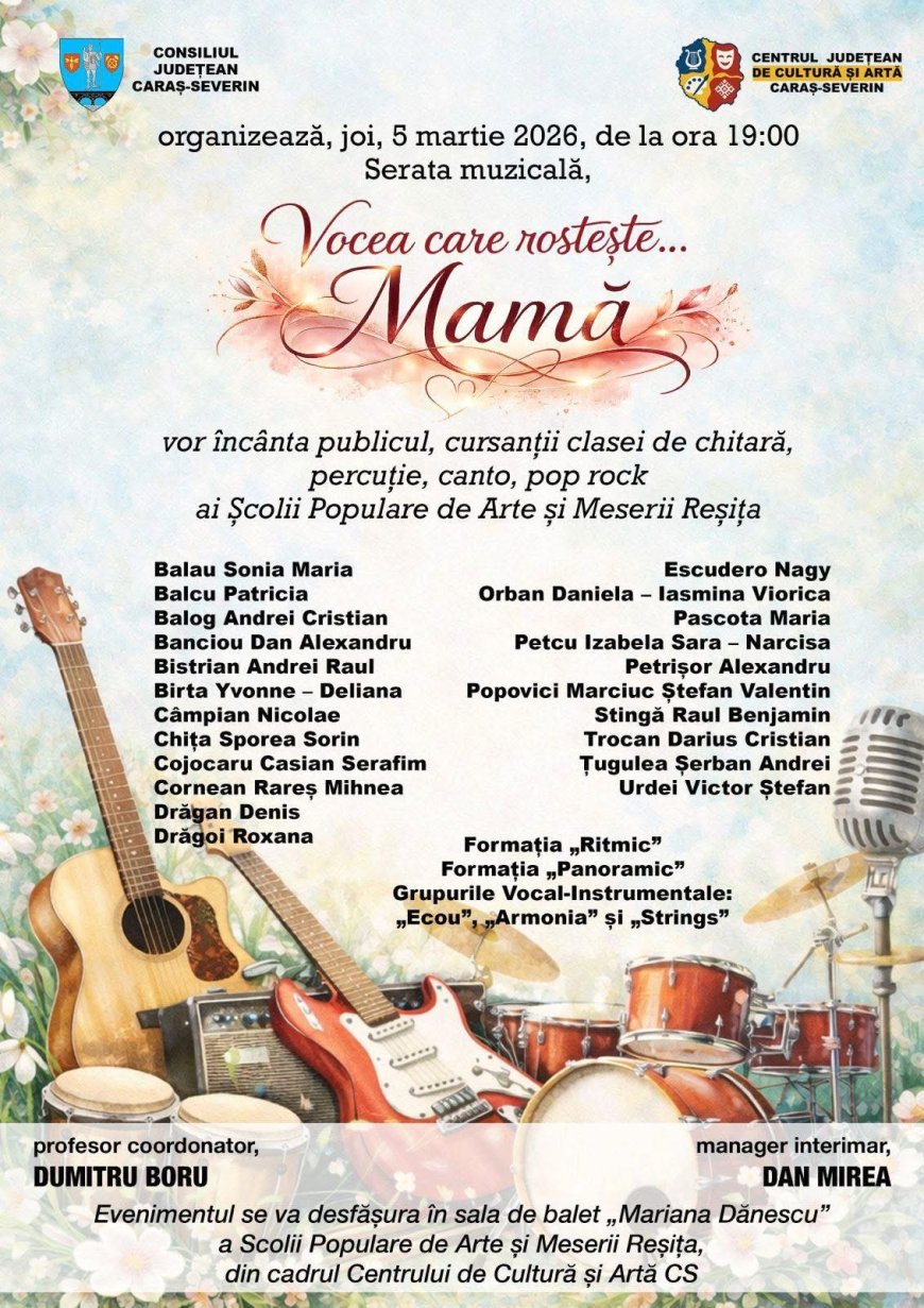 „Vocea care rostește… Mamă” – serată muzicală la Reșița