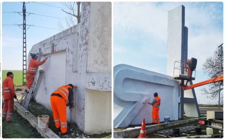 Obeliscul de pe DN 69, recondiționat la limita Timiș-Arad