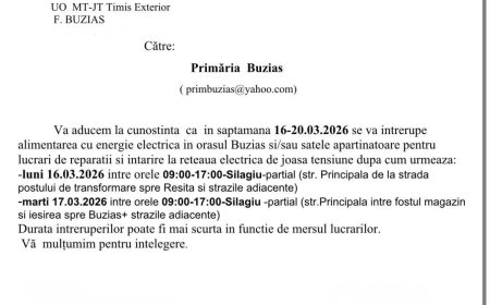 Întreruperi programate de curent în Buziaș și Silagiu