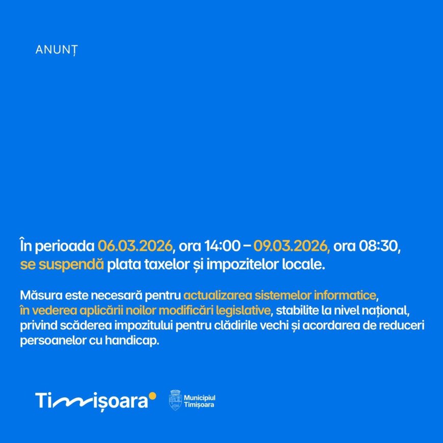 Suspendarea temporară a taxelor locale la Timișoara