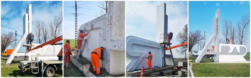 Obeliscul de pe DN 69, recondiționat la limita Timiș-Arad