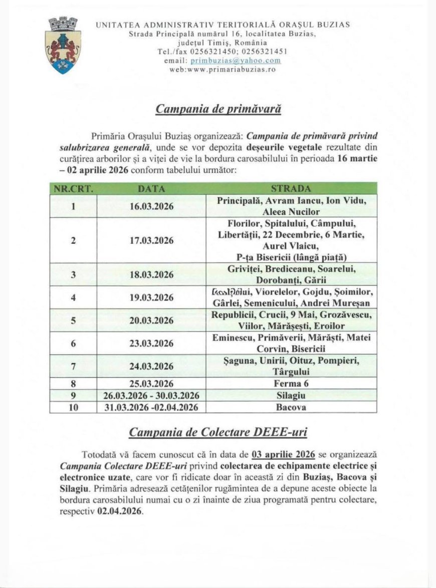 Campanie de colectare a deșeurilor vegetale, la Buziaș