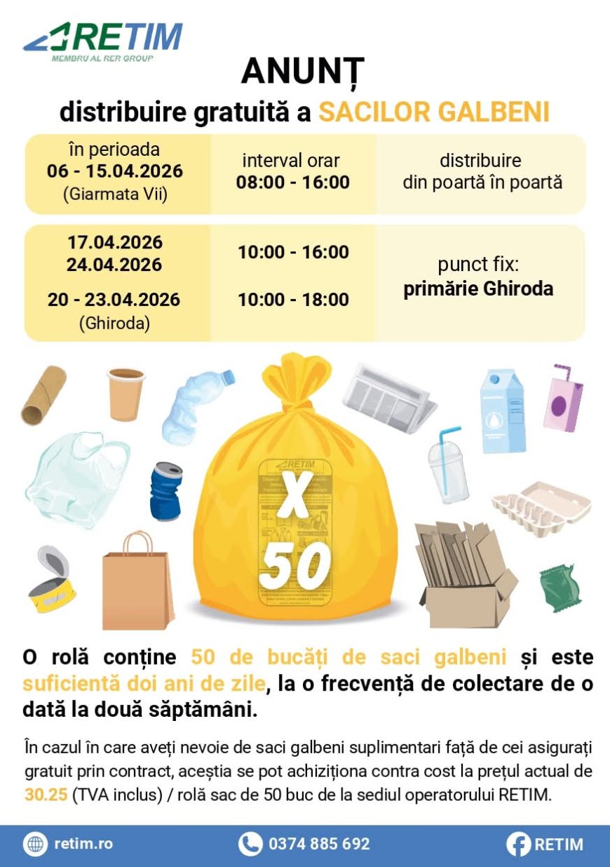 Saci galbeni pentru locuitorii comunei Ghiroda