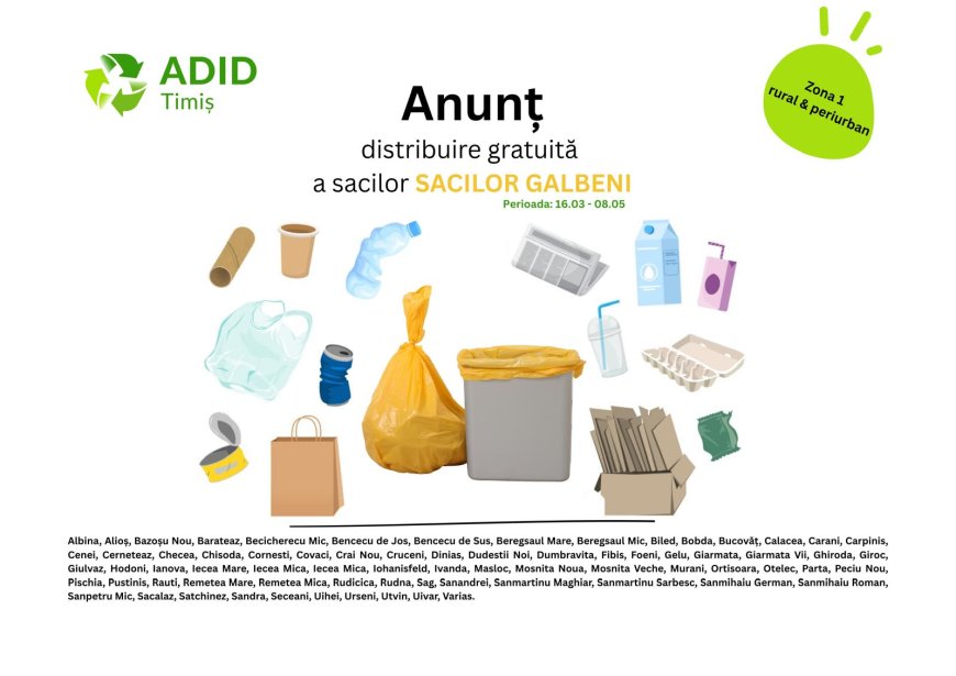 Continuă distribuția sacilor galbeni în 71 de localități din Timiș