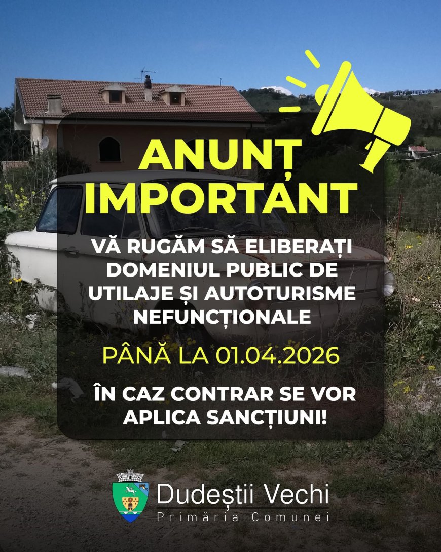 Dudeștii Vechi: sancțiuni pentru utilaje și mașini pe domeniul public