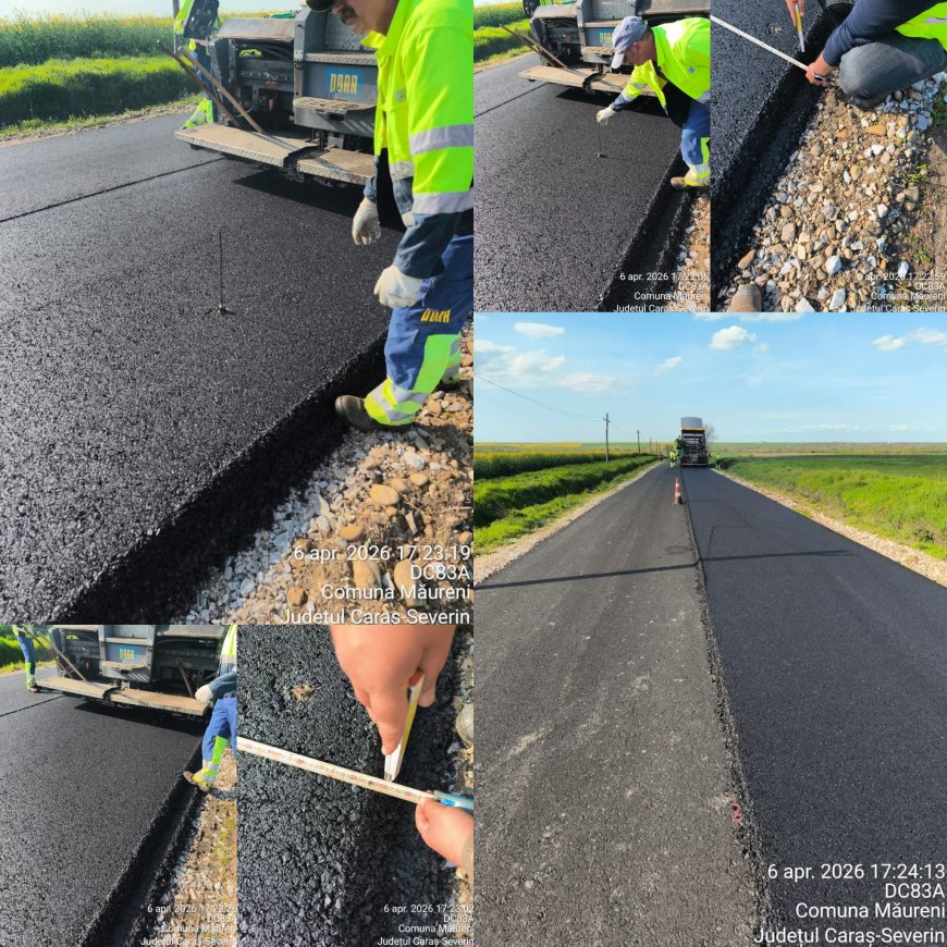 A început turnarea stratului de uzură pe drumul comunal Măureni-Șoșdea