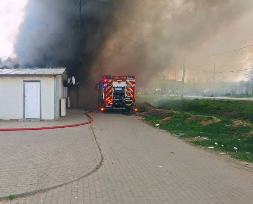 Incendiu generalizat la o uscătorie de lemne, extins la casele din vecinătate