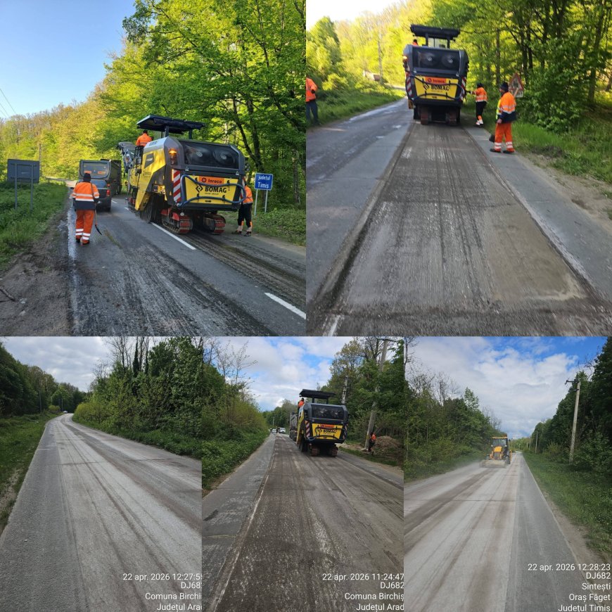 Se lucrează pe drumul care leagă Făgetul de județul Arad