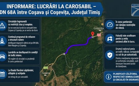 Restricții pe DN 68A între Coșava și Coșevița din cauza lucrărilor la carosabil