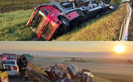 Un tir care transporta mașini s-a răsturnat pe A1