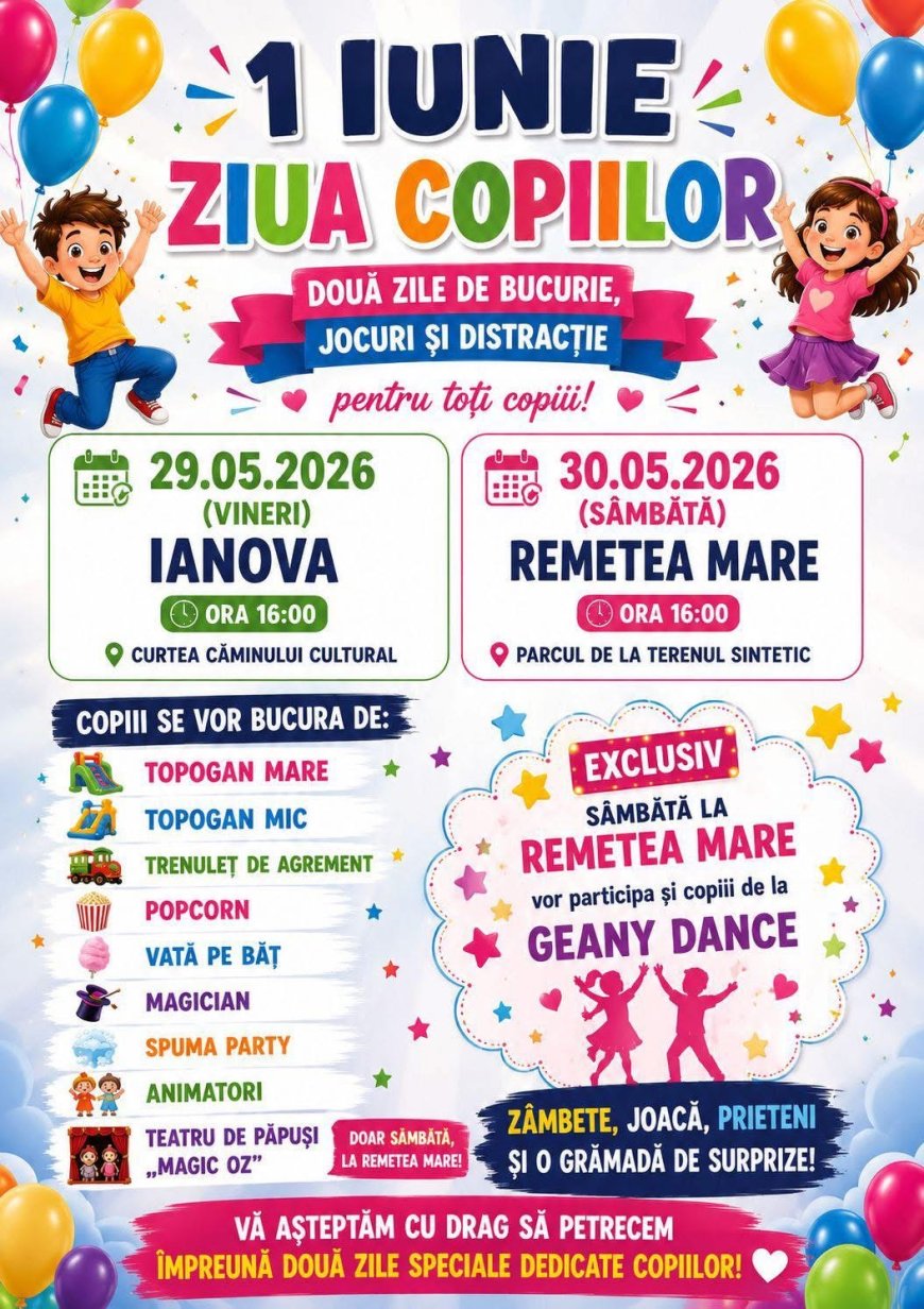 Două zile de distracție pentru copii, la Ianova și Remetea Mare