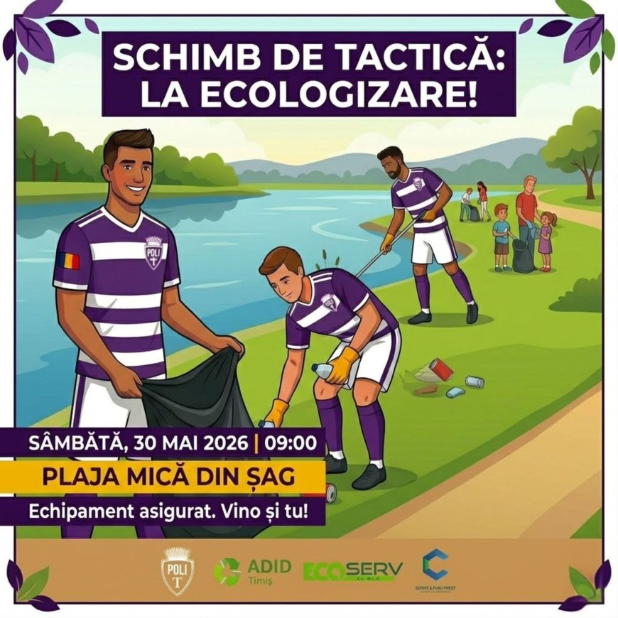 Jucătorii de la Poli participă la acțiune de ecologizare pe malul Timișului