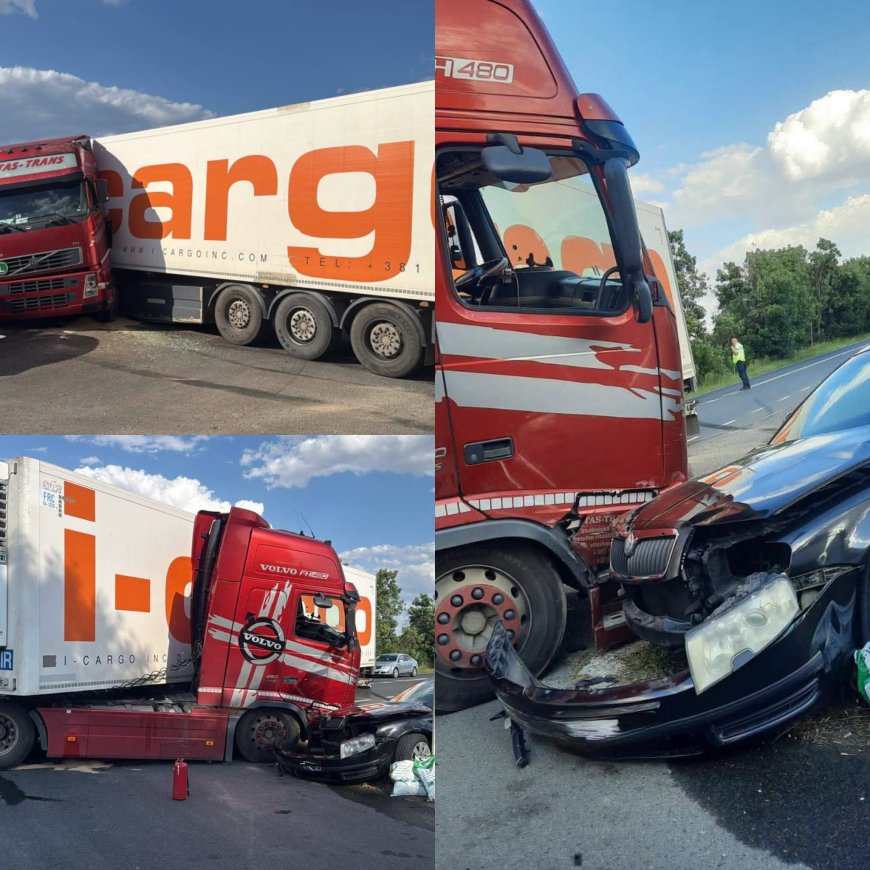 Mașină făcută praf de camion