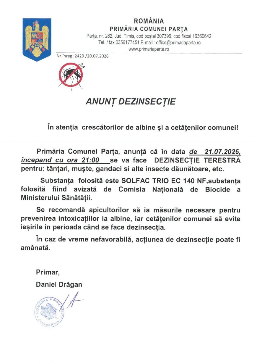 Dezinsecție terestră la Parța