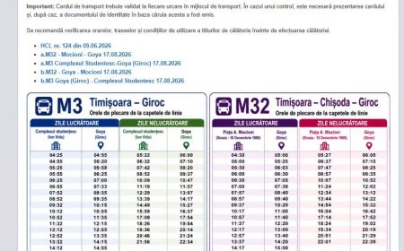Noi grafice pentru transportul public din Giroc, valabile din 17 august