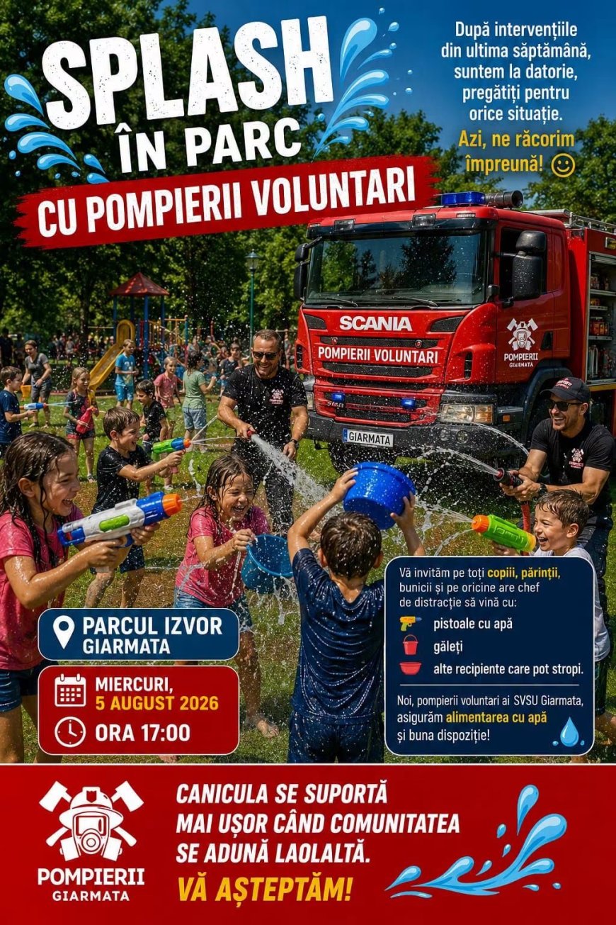 Pompierii voluntari aduc „Splash în parc” la Giarmata