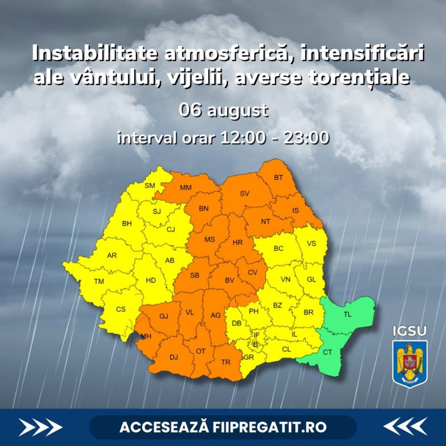 Vijelii și ploi torențiale în mare parte din țară