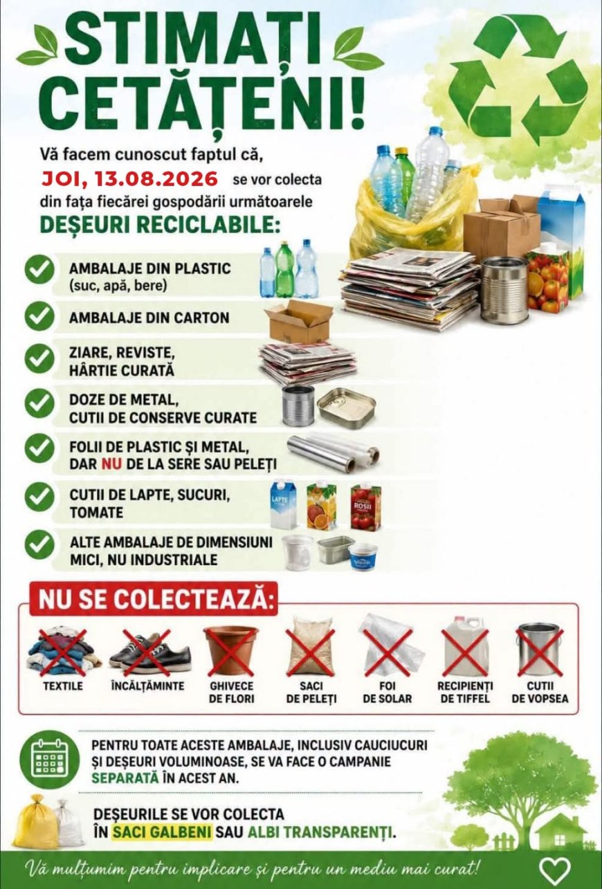 Se colectează deșeurile reciclabile din Dudeștii Vechi