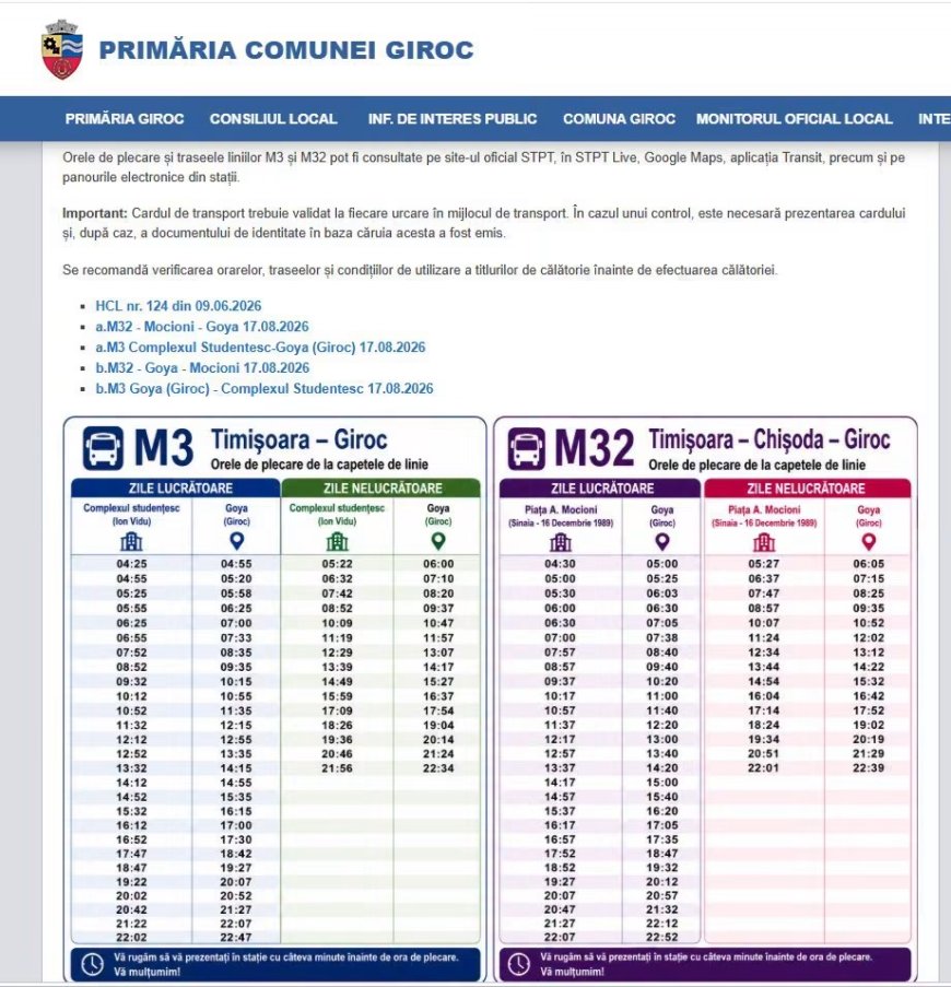 Noi grafice pentru transportul public din Giroc, valabile din 17 august