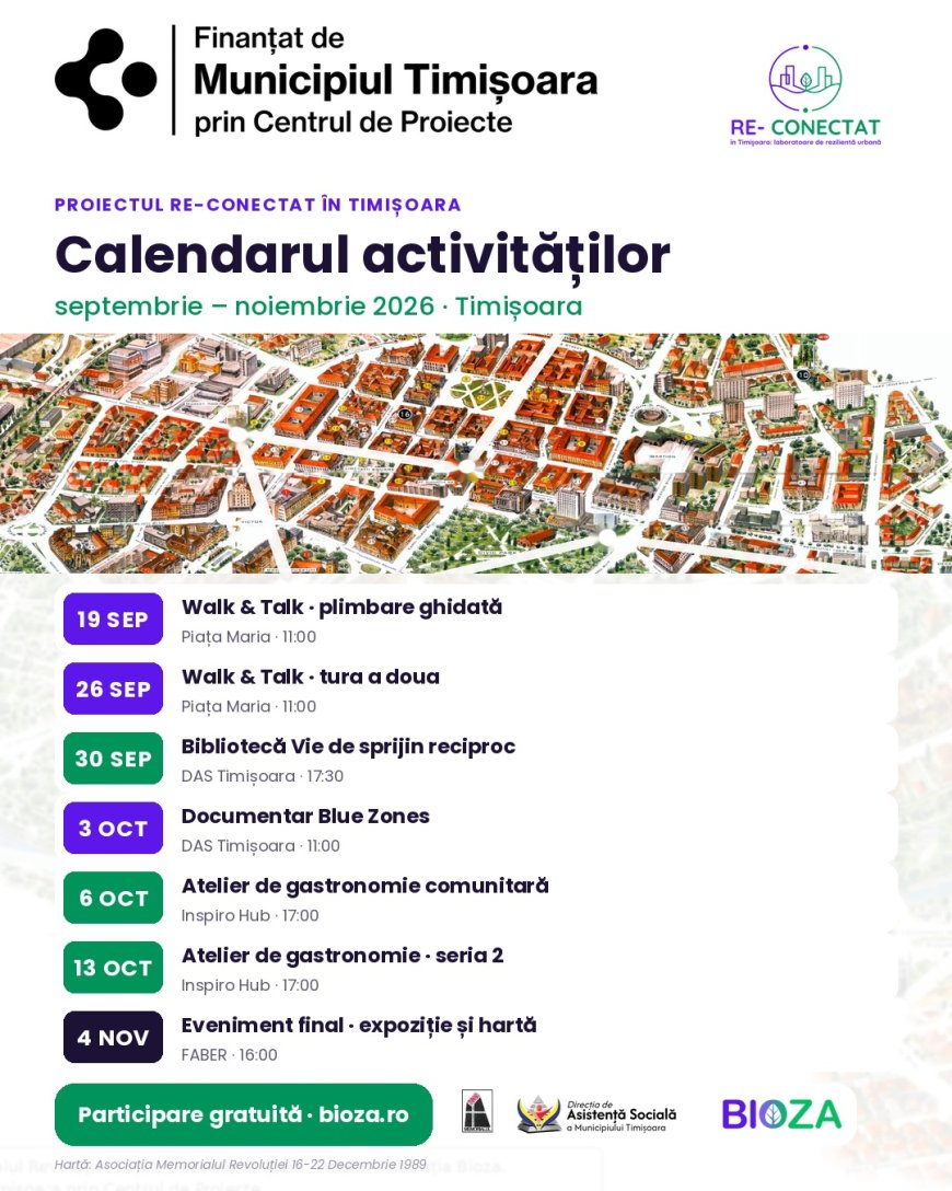 RE-CONECTAT în Timișoara: șapte activități social-culturale gratuite, în cinci locuri din oraș