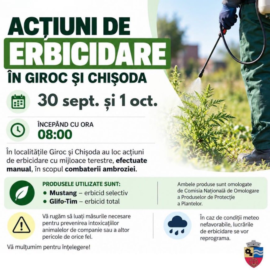 Acțiuni de erbicidare în Giroc și Chişoda